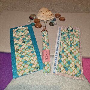 Colorful Mermaid Scale Gift set  journal Bookmark, Wristlet & Eye Glass holder
